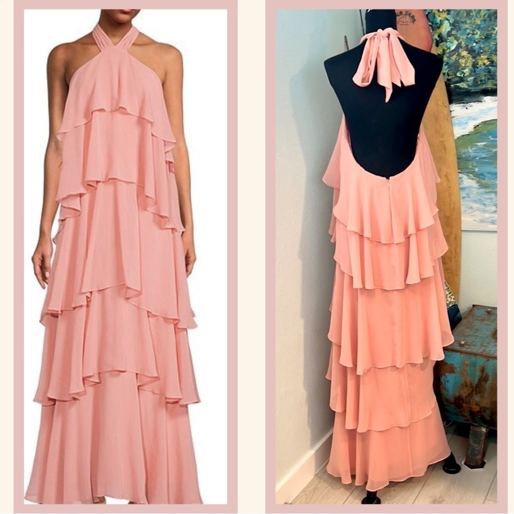 NWT, Antonio Melani,Mariela, Soft Chiffon Tiers Open-Back,Halter Neckline,Size 6 - Picture 5 of 16